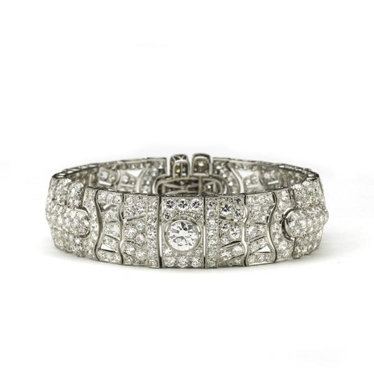 Art Deco Diamond Panel Bracelet Platinum 25 carats 1930's London wide