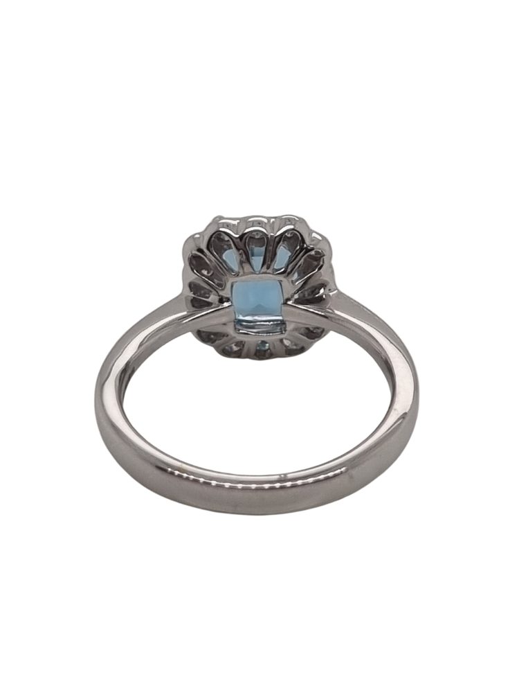 1.36cts Aquamarine and Diamond Cluster Engagement Ring in 18ct White Gold