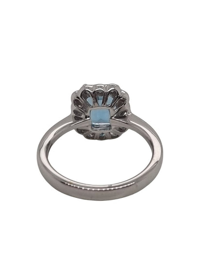 1.36cts Aquamarine and Diamond Cluster Engagement Ring in 18ct White Gold