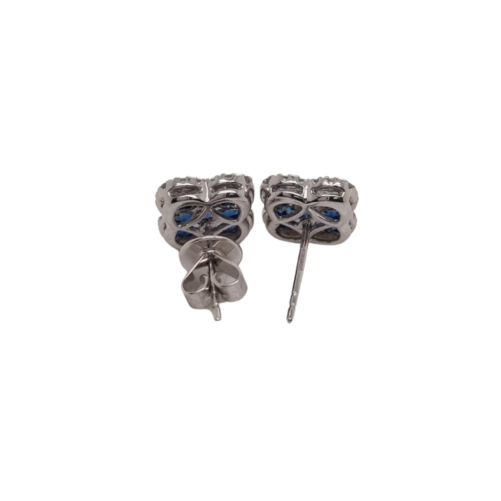 Square Sapphire and Diamond Cluster Stud Earrings in 18ct White Gold
