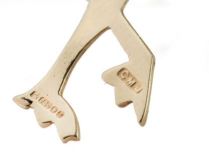 Vintage 18kt yellow gold stork brooch with diamonds