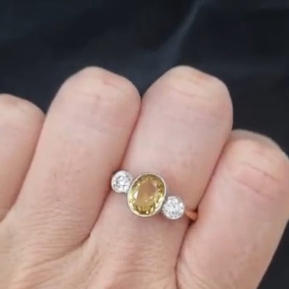 2.20ct Yellow Sapphire and Diamond Trilogy Engagement Ring