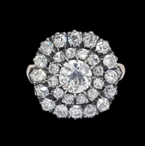 Antique Old Cut Diamond Double Cluster Engagement Ring