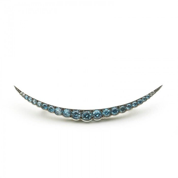 Antique Victorian Blue Zircon And Gold Crescent Brooch, Circa 1890
