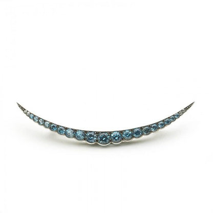 Antique Victorian Blue Zircon And Gold Crescent Brooch, Circa 1890