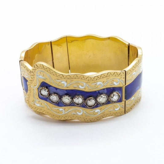 VICTORIAN ENAMEL DIAMOND & GOLD BANGLE