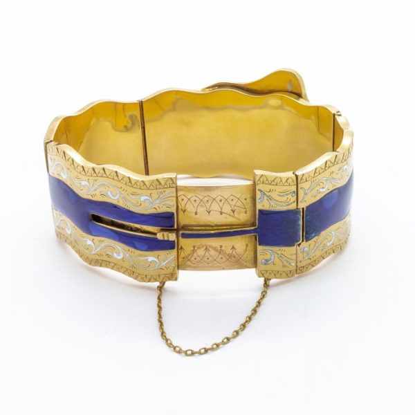 VICTORIAN ENAMEL DIAMOND & GOLD BANGLE