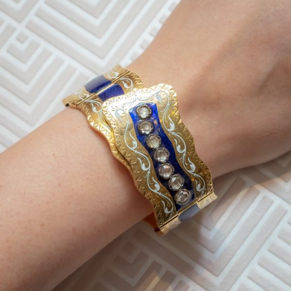 VICTORIAN ENAMEL DIAMOND & GOLD BANGLE