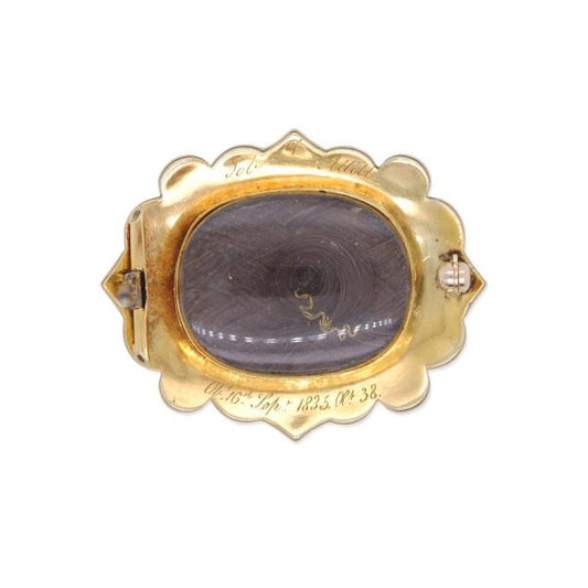 Antique Victorian Enamel and Pearl Mourning Brooch, 15ct Yellow Gold