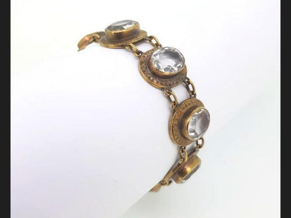Victorian Quartz Crystal Bracelet; Oval cut quartz crystals set in high relief. Gold not hallmarked, tests as high carat gold. A statement piece