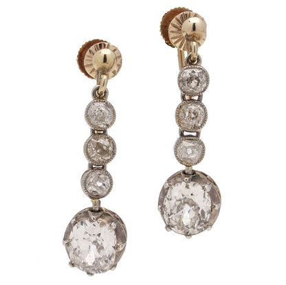 Victorian Antique 3.20ct Old Cut Diamond Drop Earrings