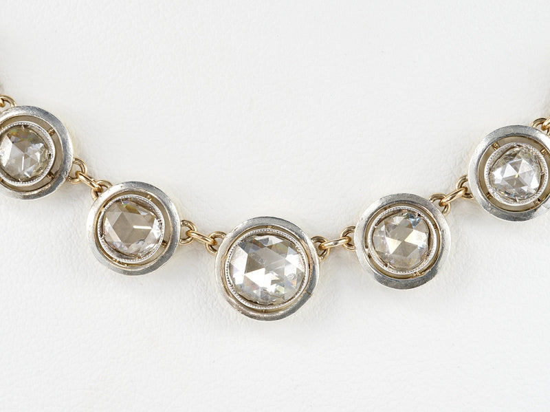 Antique Rose Cut Diamond Target Riviere Necklace, 6.40 carat total