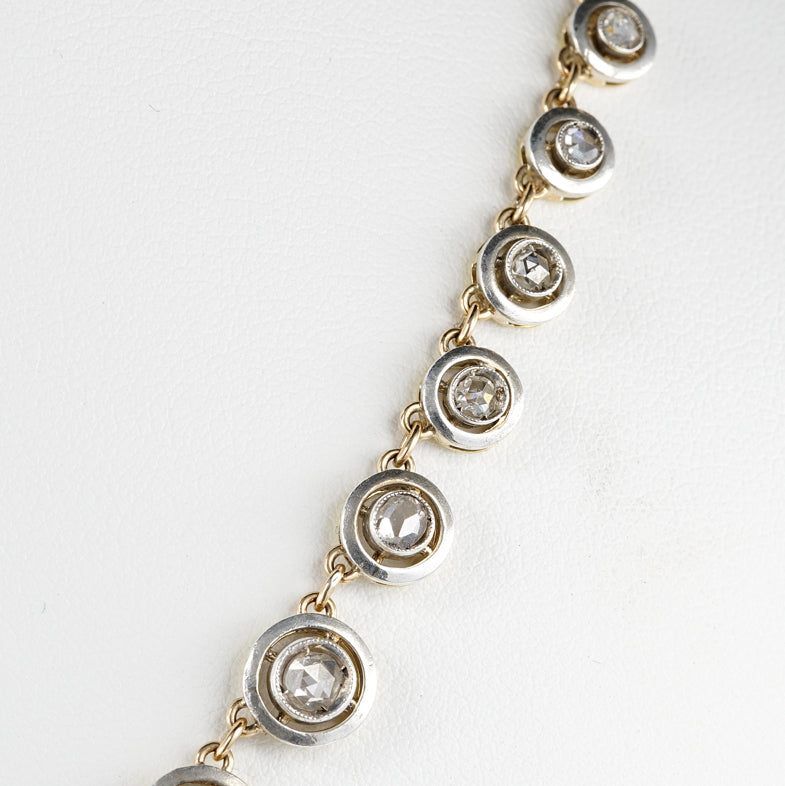 Antique 6.4ct Rose Cut Diamond Target Riviere Necklace