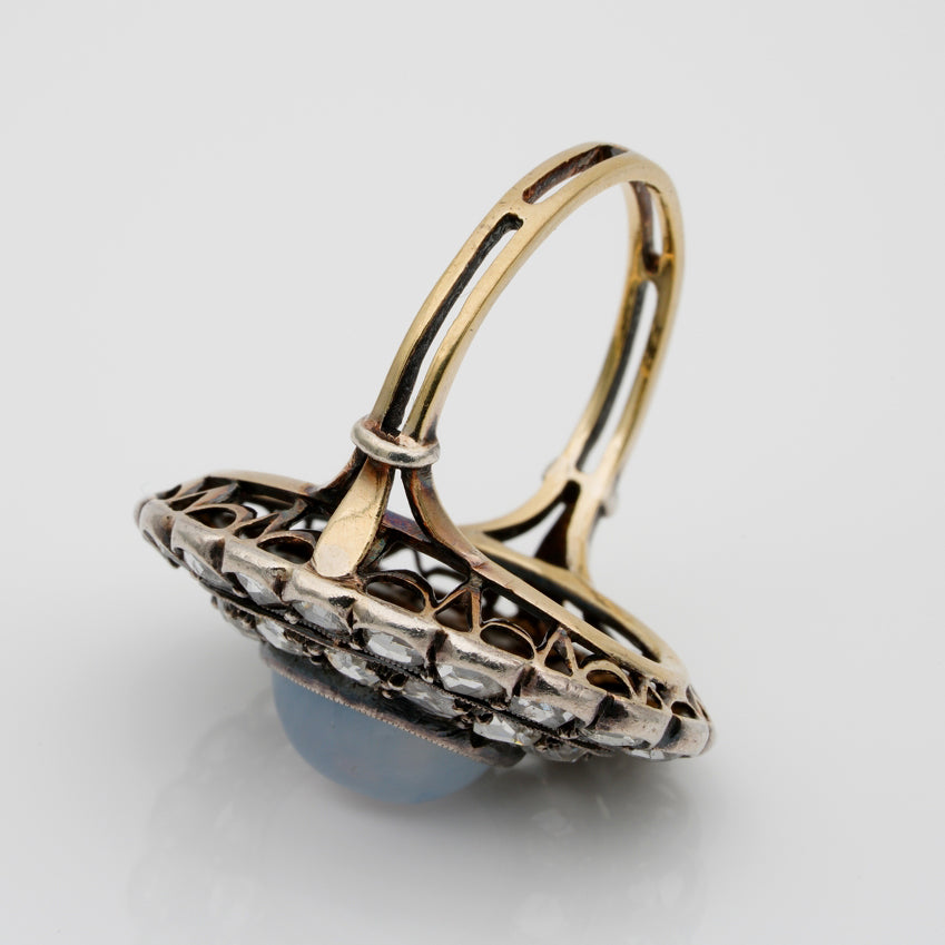 Antique Victorian Natural Untreated 6.40ct Lavender Purple Star Sapphire and Rose Cut Diamond Cluster Ring