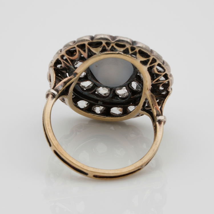 Antique Victorian 6.4ct Star Sapphire and Diamond Cluster Ring
