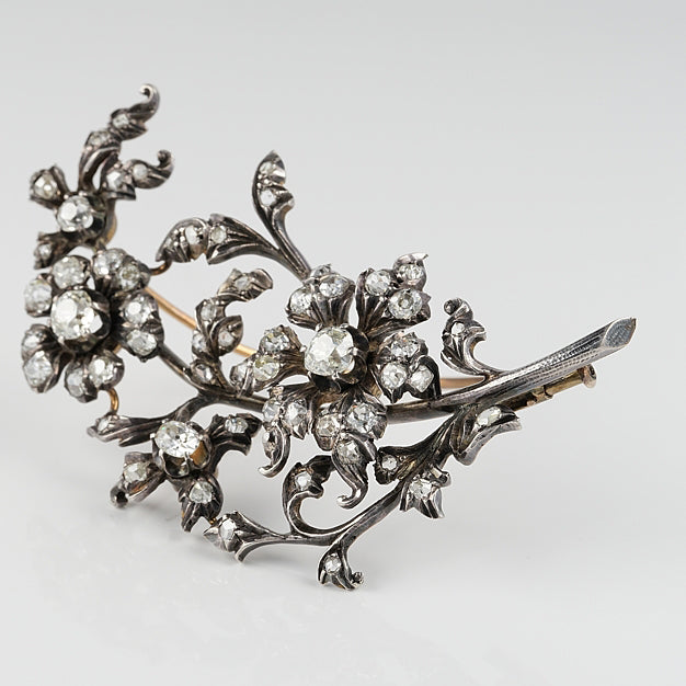Antique Victorian 7.5ct Old Cut Diamond Floral Spray Brooch