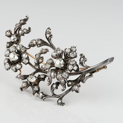 Antique Victorian 7.5ct Old Cut Diamond Floral Spray Brooch