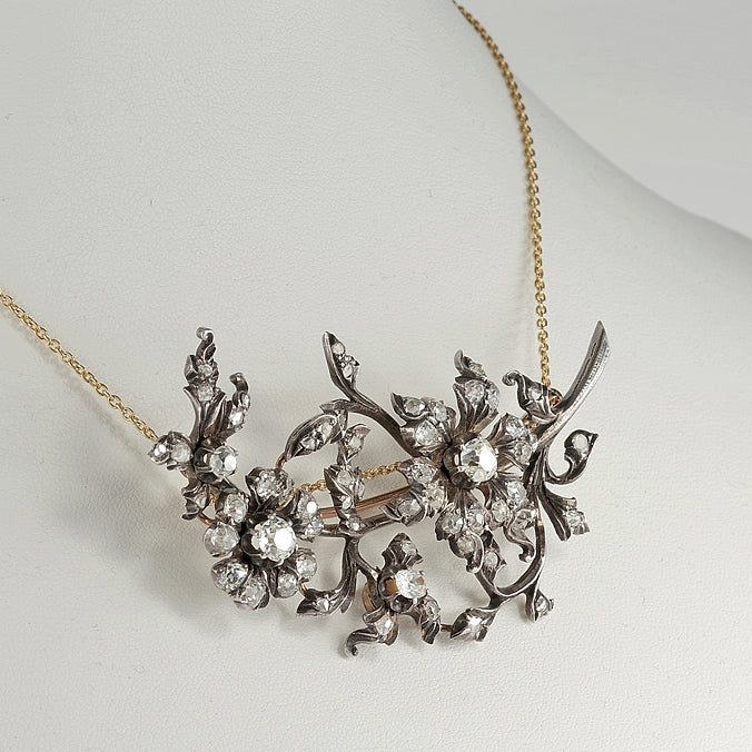 Antique Victorian 7.5ct Old Cut Diamond Floral Spray Brooch