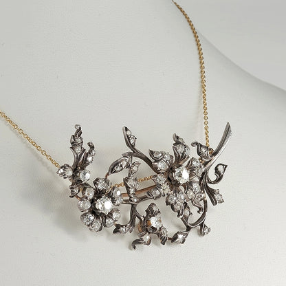 Antique Victorian 7.5ct Old Cut Diamond Floral Spray Brooch