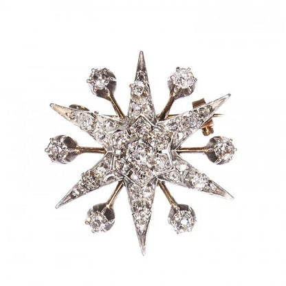 Victorian Antique 1.50ct Old Cut Diamond Star Brooch, six point star set with 1.50 carats of old-cut and rose-cut diamonds in silver-upon-gold, Circa 1890