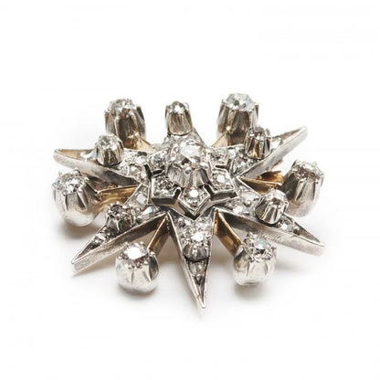 Victorian Antique 1.50ct Old Cut and Rose Cut Diamond Star Brooch silver-upon-gold