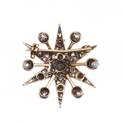 Victorian Antique 1.50ct Old Cut and Rose Cut Diamond Star Brooch silver-upon-gold