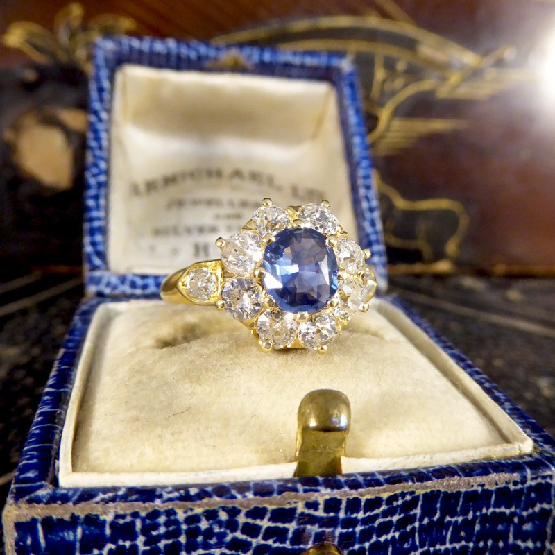 Victorian Antique 1ct Sapphire and 1.50ct Diamond Cluster Ring