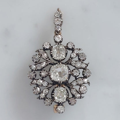 Victorian Antique 2.5ct Old Cut Diamond Pendant come Brooch