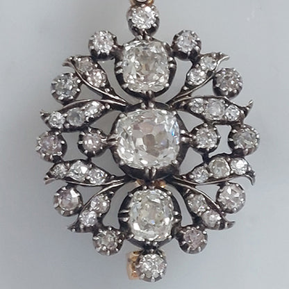Victorian Antique 2.5ct Old Cut Diamond Pendant come Brooch
