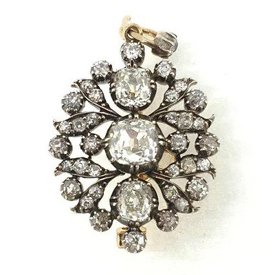 Victorian Antique Old Cut Diamond Pendant come Brooch, 2.50 carat total
