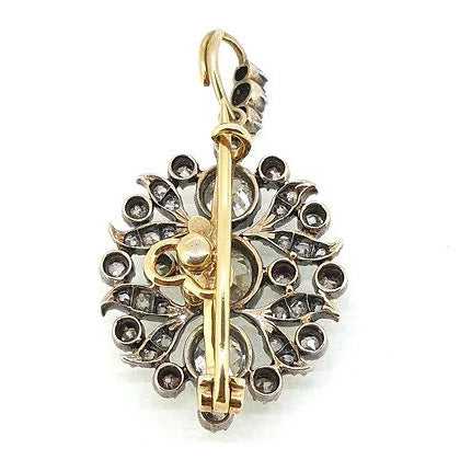 Victorian Antique Old Cut Diamond Pendant come Brooch, 2.50 carat total