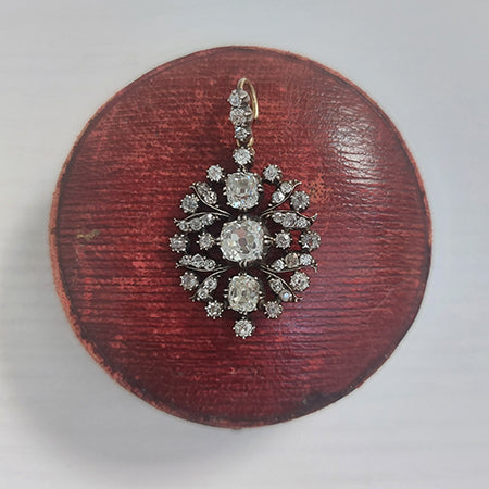 Victorian Antique 2.5ct Old Cut Diamond Pendant Brooch