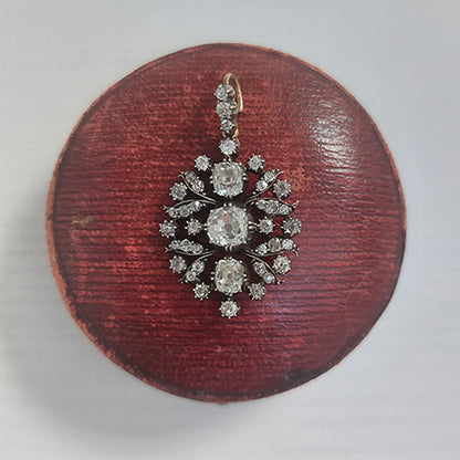 Victorian Antique 2.5ct Old Cut Diamond Pendant Brooch