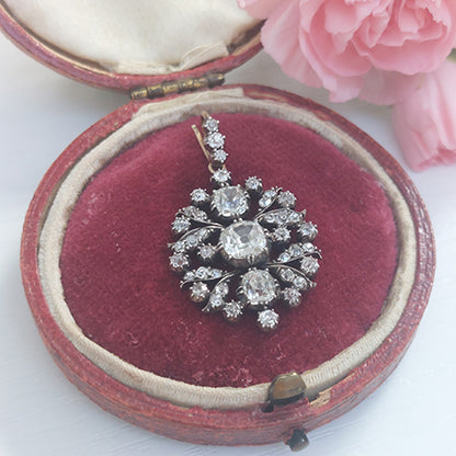 Victorian Antique Old Cut Diamond Pendant come Brooch, 2.50 carat total