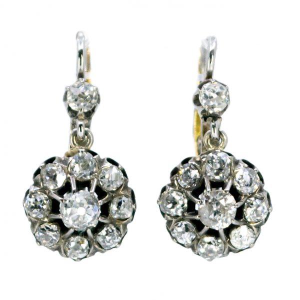 Victorian Antique 2ct Old Mine Cut Diamonds Drop Earrings