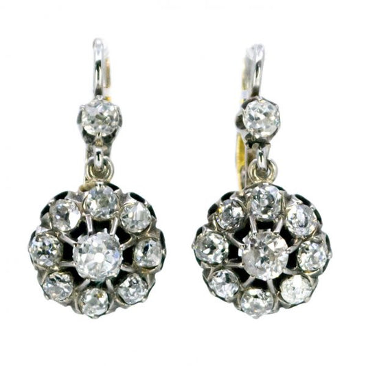 Victorian Antique 2ct Old Mine Cut Diamonds Drop Earrings
