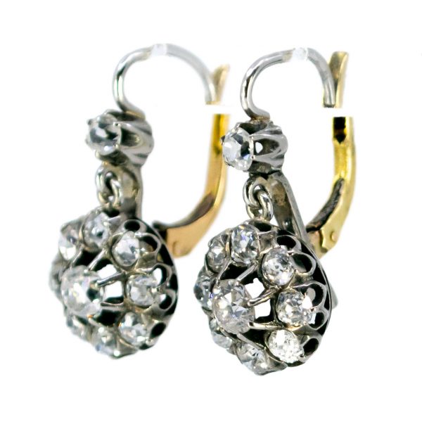 Victorian Antique 2ct Old Mine Cut Diamonds Drop Earrings