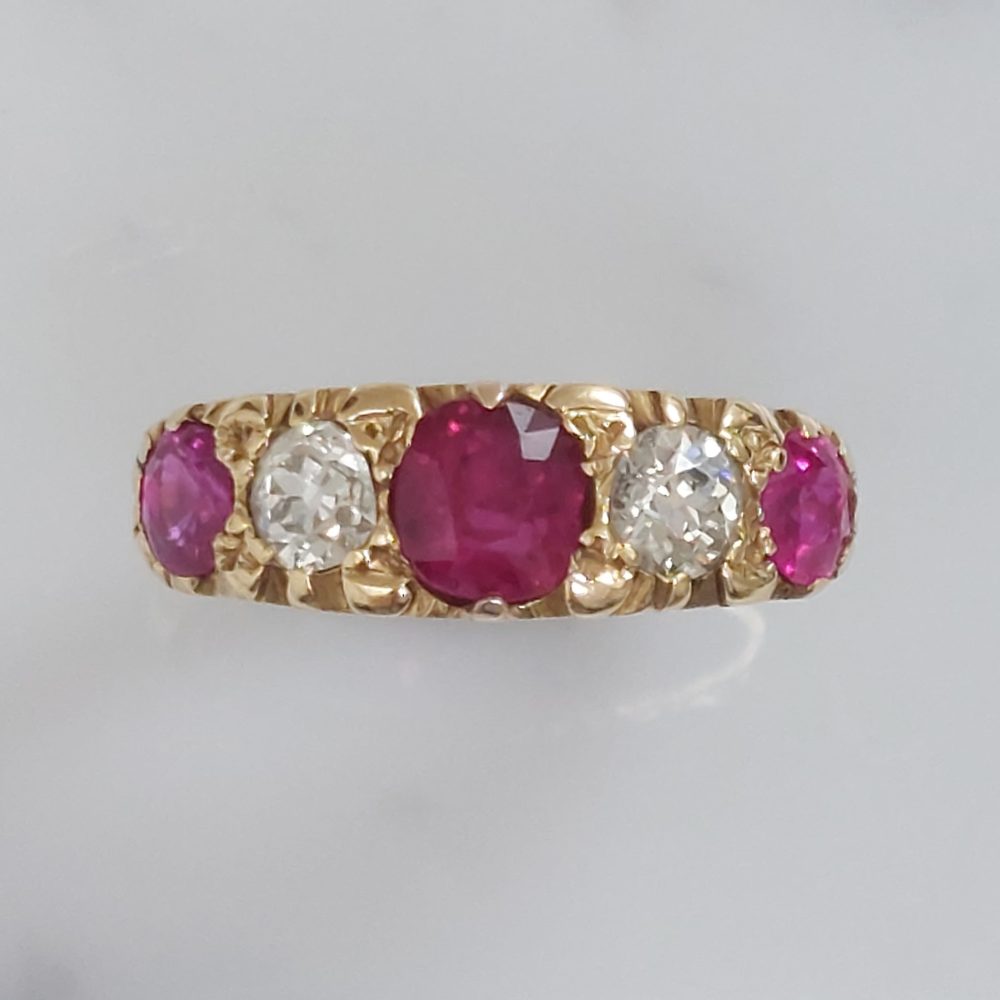 Victorian Antique 2ct Ruby and Diamond Five Stone Ring