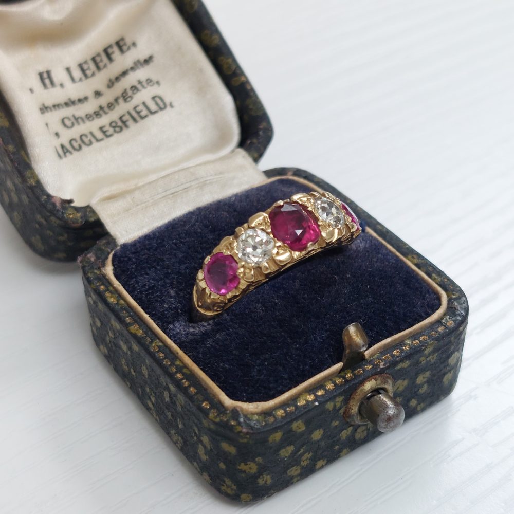 Victorian Antique 2ct Ruby and Diamond Five Stone Ring