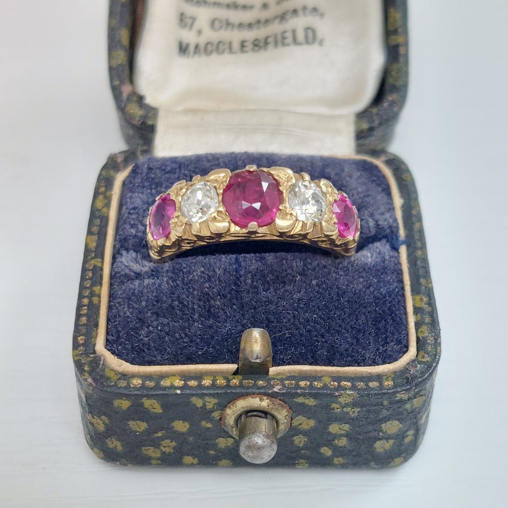 Victorian Antique 2ct Ruby and Diamond Five Stone Ring