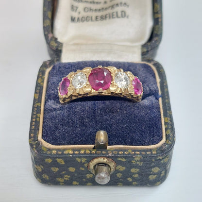Victorian Antique 2ct Ruby and Diamond Five Stone Ring