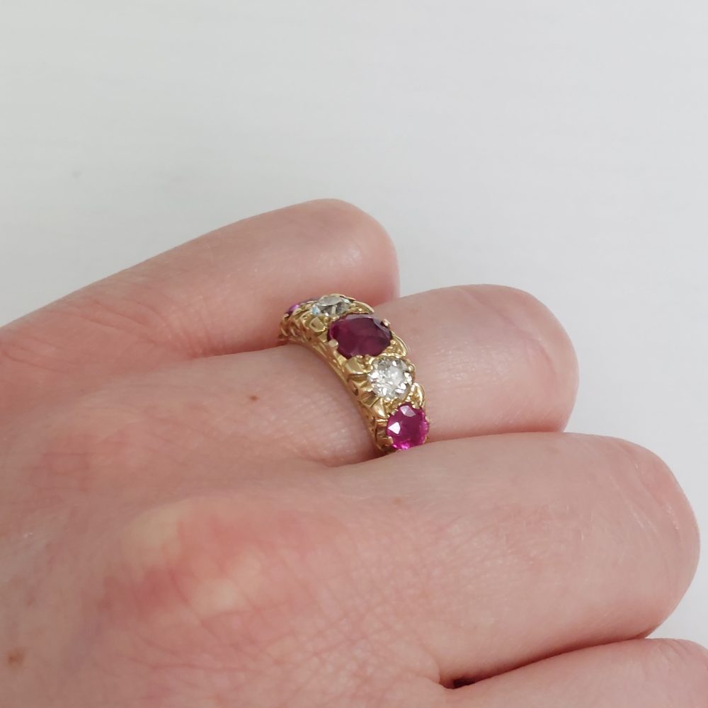 Victorian Antique 2ct Ruby and Diamond Five Stone Ring