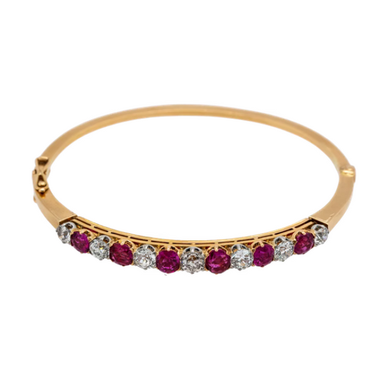 Victorian Antique 3.50ct Burma Ruby and Diamond Bangle Bracelet