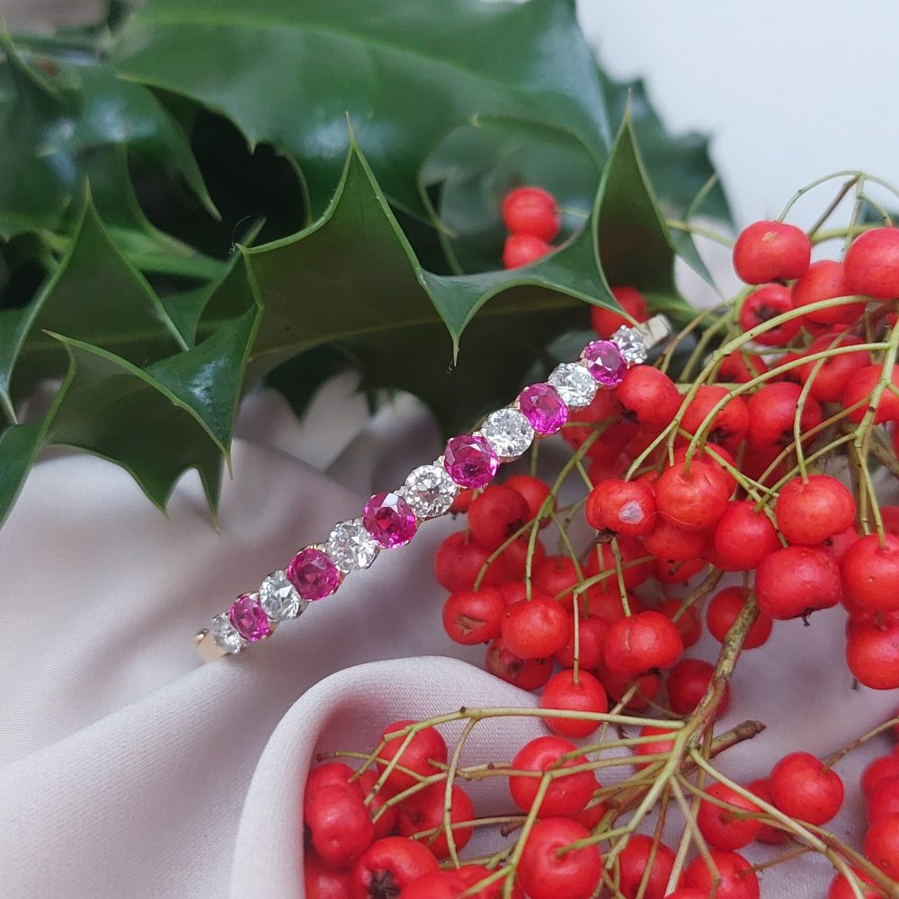 Victorian Antique 3.50ct Burma Ruby and Diamond Bangle Bracelet