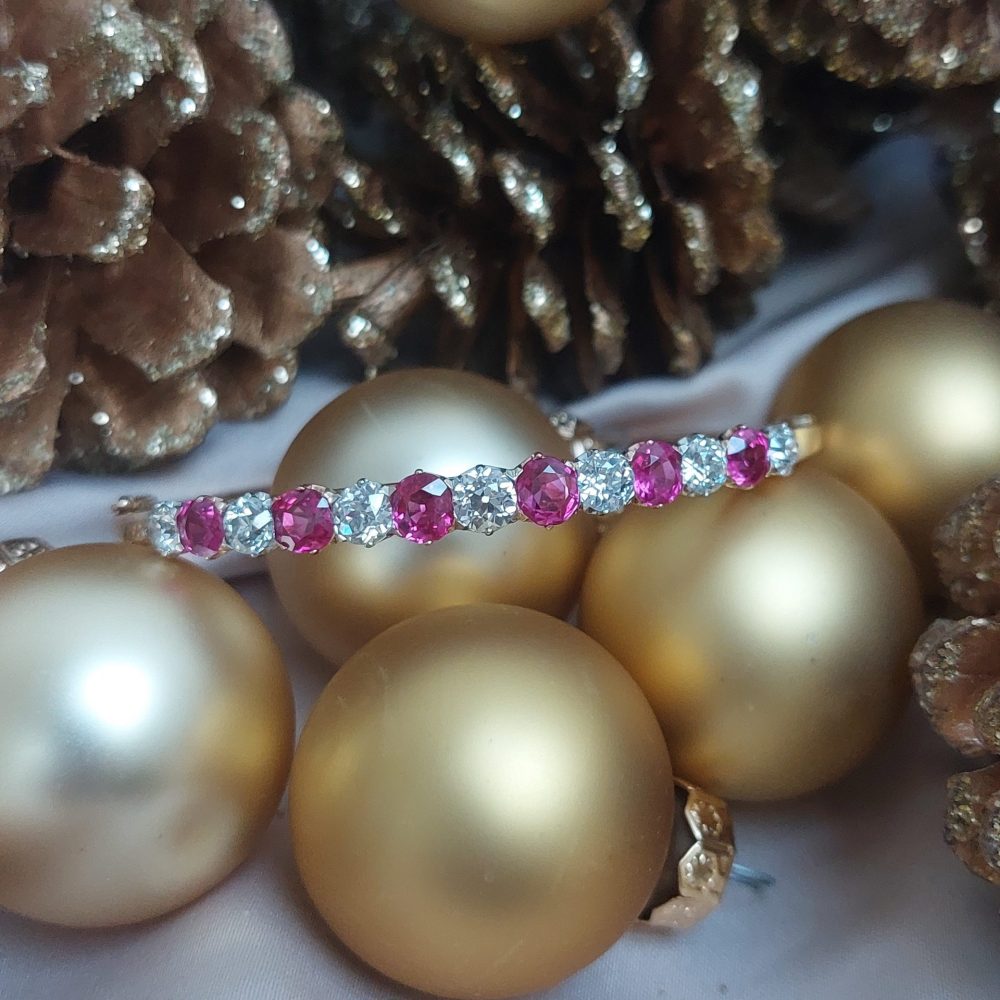 Victorian Antique 3.50ct Burma Ruby and Diamond Bangle Bracelet