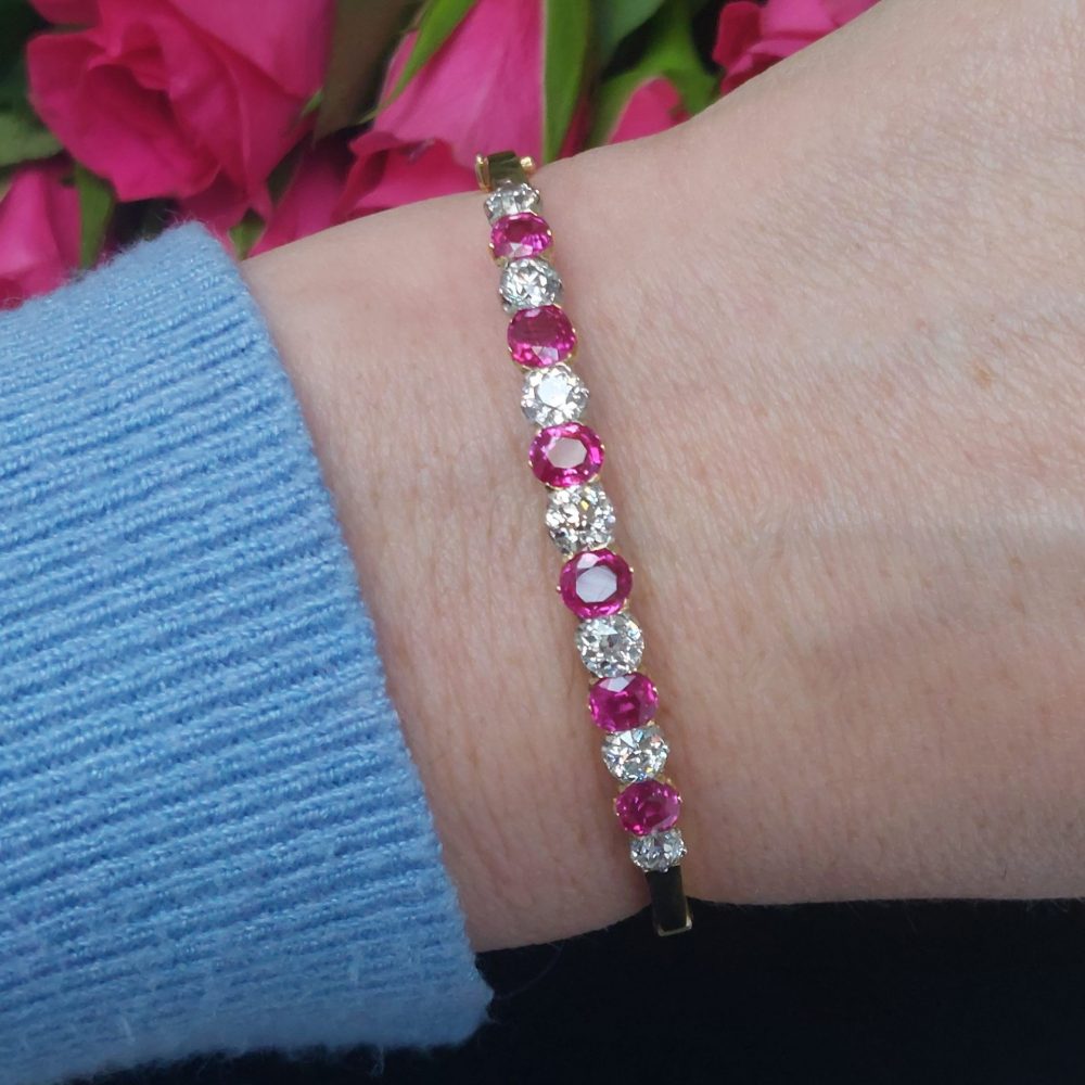 Victorian Antique 3.50ct Burma Ruby and Diamond Bangle Bracelet