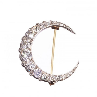Victorian Antique 3.50ct Old Cut Diamond Crescent Moon Brooch