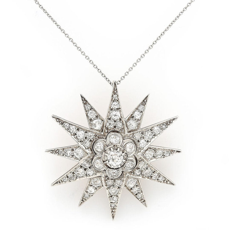 Victorian Antique 3ct Old Mine Cut Diamond Star Pendant Brooch