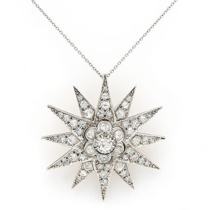 Victorian Antique 3ct Old Mine Cut Diamond Star Pendant Brooch
