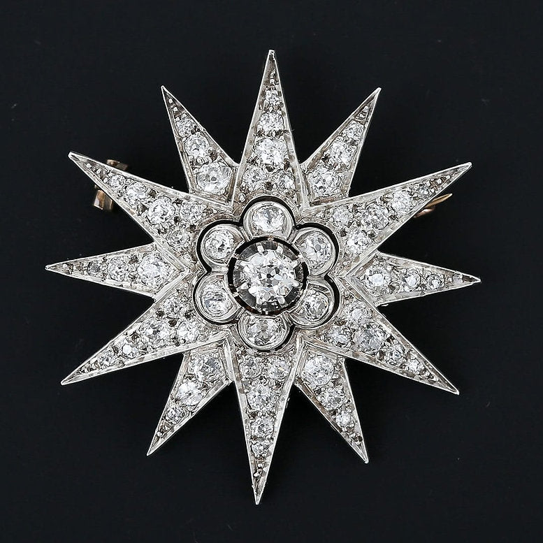 Victorian Antique 3ct Old Mine Cut Diamond Star Pendant Brooch
